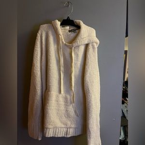 Marled white cozy hoodie sweater